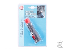 Roter Zigarettenanz�nder-Stecker mit Schalter, schwarz, in transparenter Blisterverpackung.