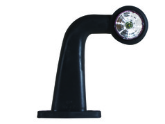 Gebogene schwarze LED Umrissleuchte mit rundem Leuchtkopf.