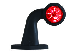 Gebogenes LED Pendel mit rotem Licht und schwarzem Arm.