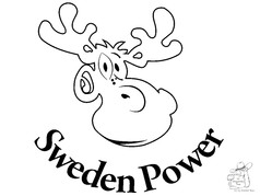 Schwarz-wei�e Umrisszeichnung eines Elchkopfes mit dem Schriftzug 