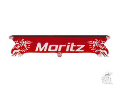 Rotes LED-beleuchtetes Namensschild mit wei�em 