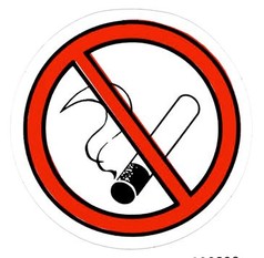 Rundes Nichtraucher-Schild mit rotem Verbotssymbol und schwarzer Zigarette auf wei�em Hintergrund.
