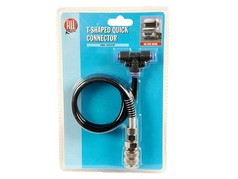 Schwarze T-St�ck Verl�ngerung mit T-f�rmigem Schnellverbinder (blaue Ringe), 50cm Schlauch und silbernem Stecker in Verpackung.