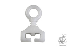 Wei�er Gardinenfeststeller aus Kunststoff f�r T-Schienen mit Schraubgewinde.