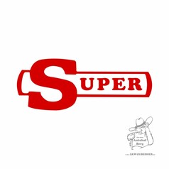 Roter "SUPER" Schriftzug im Old School Look als Aufkleber auf wei�em Hintergrund.