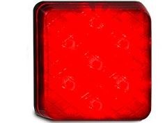 Rote quadratische LED-Nebelleuchte mit schwarzem Rahmen.