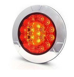 Runde Heckleuchte mit rotem und gelbem LED-Licht im Wabendesign und gl�nzendem Chromrand.
