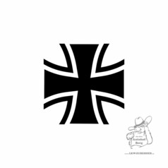 Schwarzer Aufkleber in Kreuzform mit wei�en Umrissen.