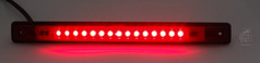 Leuchtende rote LED Stopp-Lichtleiste mit dunklem Geh�use, mehreren LEDs und Befestigungsl�chern.