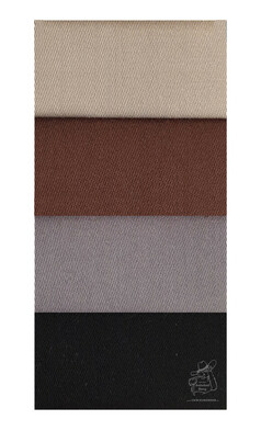 Farbmuster von Baumwoll-Satin Spannbettlaken in Beige, Braun, Grau und Schwarz.