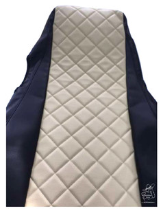 Sitzbezug f�r LKW-Beifahrersitz in Beige mit Rautensteppung und dunkelblauen Seiten.
