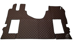 Braunes, einteiliges Bodenset aus gestepptem Kunstleder f�r LKW-Fahrerhaus. Mit Aussparungen f�r Sitze.