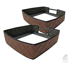 Mehrere braune Kunstleder-Sitzsockel mit gestepptem Muster und schwarzer Umrandung f�r LKW-Sitze.