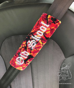 Pl�sch Gurtschoner in Rot-Orange-Schwarz mit wei�em 