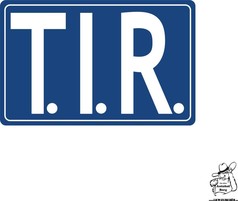 Blauer T.I.R. Aufkleber mit wei�em Rand und dem Schriftzug T.I.R. in Wei�.