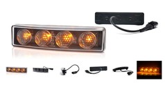 Schwarze LED Positionslampe mit vier amberfarbenen Lichtpunkten, klarer Abdeckung und MCP Stecker.