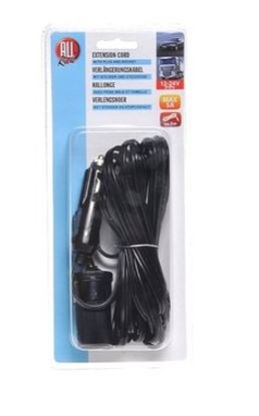 Schwarzes 12/24V 5A Verl�ngerungskabel mit Stecker und Buchse f�r Zigarettenanz�nder in Blisterverpackung.