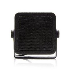 Schwarzer externer Lautsprecher f�r Funkger�te mit Frontgitter und Montageb�gel.
