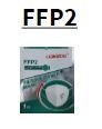 Einzeln verpackte wei�e FFP2 Maske in gr�n-wei�er Folie mit "FFP2" und "CE" Aufdruck.