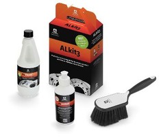 ALCOA ALkit3 Starterpaket mit orange-roter Box, wei�en Flaschen AL Clean und AL Polish, schwarzer Felgenb�rste.
