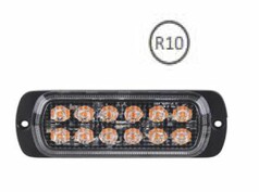 Rechteckiger LED Blitzer mit orangefarbenem Licht, schwarzem Geh�use und klarer Abdeckung.