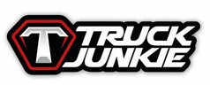 Schwarz-roter Aufkleber mit wei�em TJ-Logo und dem Schriftzug TRUCK JUNKIE.