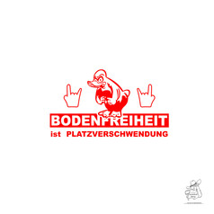 Roter Aufkleber mit w�tender Comic-Ente, zwei Rockerh�nden und dem Text "BODENFREIHEIT ist PLATZVERSCHWENDUNG".