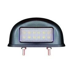 Schwarze Kennzeichenleuchte mit klarer Linse und mehreren wei�en LEDs, montierbar mit zwei Schrauben.