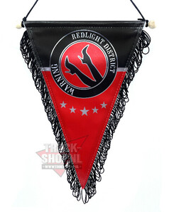 Wimpel Red Light District in Schwarz-Rot mit Fransen. Aufdruck 