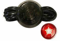 Gylle Ersatzglas "BLACK LINE" mit schwarzem Kabel und ein leuchtendes rotes Gylle LED-Ersatzglas.