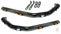 Gl�nzende Eckrohre f�r LKW mit integrierten wei�en und orangefarbenen LED-Lampen und Befestigungshaltern.