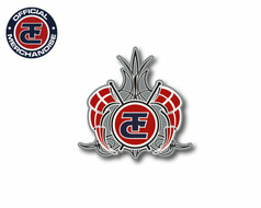 TJ Aufkleber TC Pinstripes: Buntes Emblem mit rotem TJ-Symbol, grauen Pinstripes und roten Flaggen.