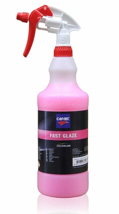 Pinke Cartec Fast Glaze Spraywax Flasche mit wei�em Spr�hkopf und rotem Abzug.