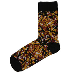 Gelbe Pl�sch Style Socke mit abstraktem Muster in Schwarz, Rot und Wei�.