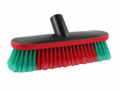 Gro�e Vikan LKW Waschb�rste mit schwarzem Geh�use, rotem Gummirand und weichen roten und gr�nen Borsten.