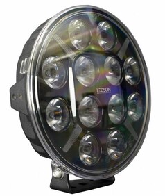 Runder Ledson LED-Scheinwerfer mit klarer Steinschlagschutz-Kappe. Schwarzes Geh�use und transparente Abdeckung.