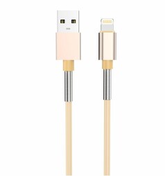 Beiges USB iPhone Ladekabel mit goldfarbenen Anschl�ssen und silbernen Federverst�rkungen.