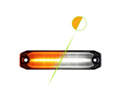 Ein rechteckiges Ledson OptoLine M+ Positionslicht mit Rauchglas, das zur H�lfte orange und zur H�lfte wei� leuchtet.