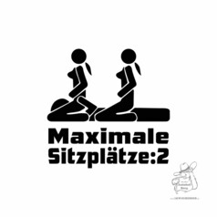 Schwarzer Aufkleber mit humoristischen Figuren und dem Text "Maximale Sitzpl�tze: 2".