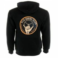 Schwarze Kapuzenjacke von hinten mit gro�em, rundem Stick auf dem R�cken: 