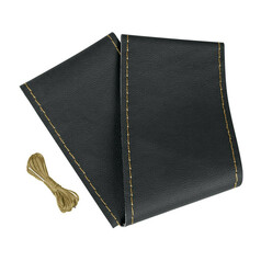 Schwarzer Lenkradschoner aus Naturleder mit goldbraunem N�hfaden.