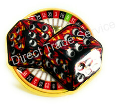 Roter DTS PIN mit Pl�schw�rfel-Motiv auf Rouletterad.