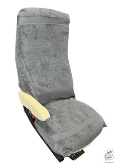 Graues �berwurf Handtuch f�r LKW-Sitz mit breiter Kopfst�tze.