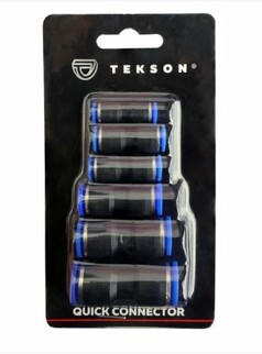 Tekson Pneumatik-Steckverbinder Set in schwarzer Verpackung. Enth�lt mehrere schwarze und blaue Kunststoff-Steckverbinder.