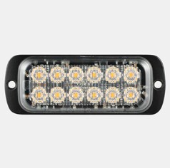 Rechteckiger SWEDSTUFF Blitzer mit schwarzem Geh�use, klarer Linse und zwei Reihen bernsteinfarbener LEDs.