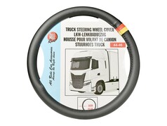 Schwarzer Lenkradschoner mit sichtbaren N�hten und einem Abschnitt in den Farben der deutschen Flagge.