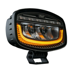 Schwarzer PILOT Glare Oval-Pro LED Fernscheinwerfer mit gelbem C-f�rmigem Positionslicht.
