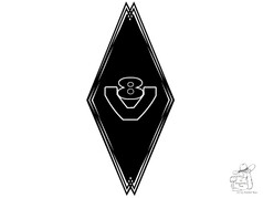 Schwarze Raute mit wei�em Rahmen und V8-Schriftzug.