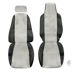 LKW-Sitzbezug in Schwarz und Hellgrau, aus Kunstleder und Stoff.