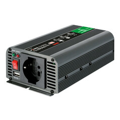 Grauer Power Inverter 300W reine Sinuswelle mit 230V Steckdose, USB-Anschluss und K�hlrippen.